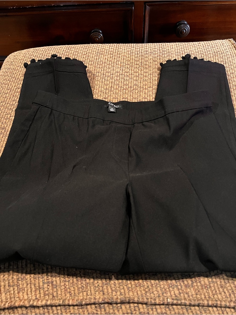 Roz & Ali Black Ponte Ankle Pants with Lettuce Hem
